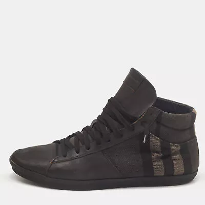 Burberry Black Leather And Check Canvas High Top Sneakers Size 44 • $147