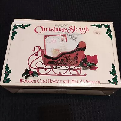 Enesco Christmas Sleigh Wooden Card Holder With Metal Runners Vintage 1987 • $19.94