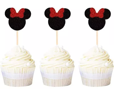 Minnie Mouse Inspired Cupcake Toppers (24 Pc Set) ~  Party Supplies  • $11.99