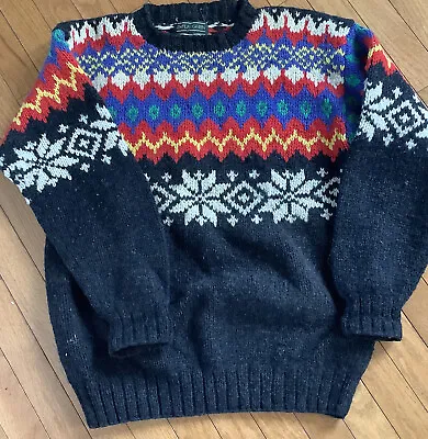 J Mclaughlin Sweater Snowflake Pattern Hand Knit Wool Mens Medium • $49.90