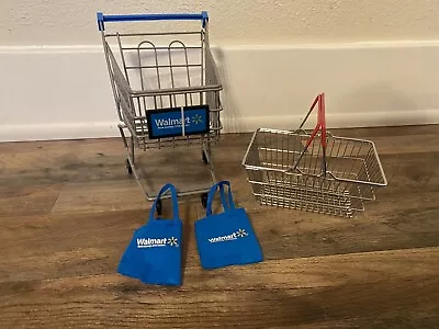 Mini Walmart Grocery Shopping Cart Market Basket W Two Bags And Carry Basket • $20