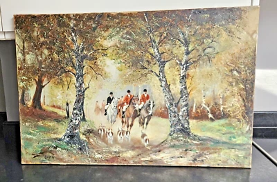 Oil Painting On Canvas  Fox Hunt  By Charlie Chester Signed & Dated 1967 • £95