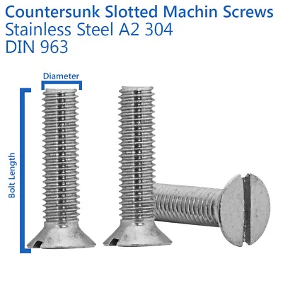 £1.19 • Buy M4 M5 M6 Countersunk Slotted Screws Machine Screws Stainless - Din 963
