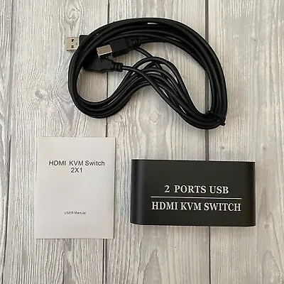 2 Port USB HDMI KVM Switch Multi-Computer 2-In 1-Out With Manual - Black • £14.99