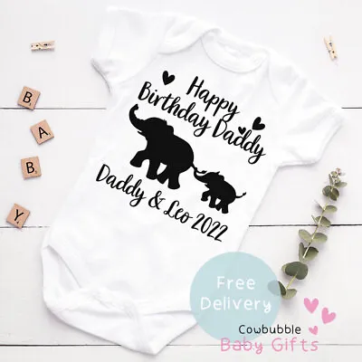 £6.65 • Buy Happy Birthday Daddy Elephant Personalised Baby Vest Grow Bodysuit Outfit 2022