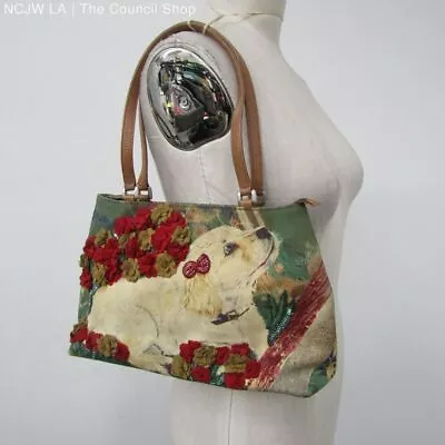 ISABELLA FIORE Designer Handbag Sequin & Beadwork Dog Theme With Floral Fabric • $46