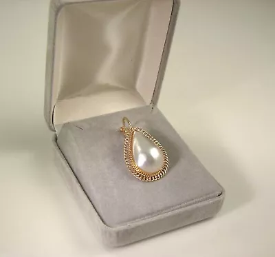 Cultured Mabe Pearl Enhancer Pendant 14K Gold Setting White Teardrop Pearl NWOT • $424.95