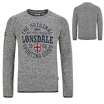 Lonsdale BORDEN Grey Blue Knitted Sweater Pullover Jumper Union Jack Sweatshirt • £69.90