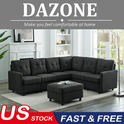 DAZONE Modern Modular Sectional Sofa Set L-Shaped Linen Fabric Couch W/Ottoman • $155.99