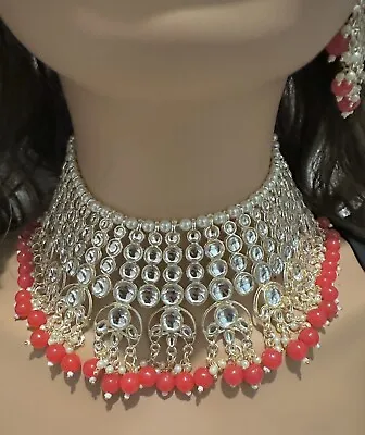 Bollywood Indian Style Gold Plated Kundan Choker Necklace Bridal Jewelry Set Red • $34.84