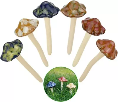 EMAGEREN 6 Pcs Colorful Garden Mushrooms 4 Colour Ceramic Toadstools Ornamental • £18.20