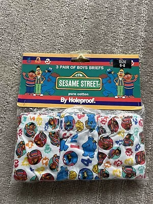 Vintage Sesame Street 3 Pairs Boy Briefs Underwear Size 6-8 Sealed Rare  • $25