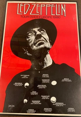 $1200 • Buy Led Zeppelin 1980 Tour Over Europe Original Concert Poster. Bonham's Final Tour