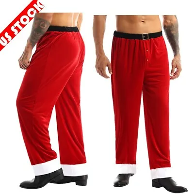 US Men Velvet Long Pants Trousers Christmas Holiday Santa Claus Cosplay Costume • $16.83