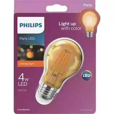 Philips 538215 Orange Party LED A19 Medium Bulb 4 Watt Indoor/Outdoor Decorative • $7