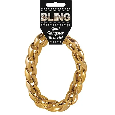 GOLD GANGSTER BRACELET Halloween Fancy Dress Jewelry Bling Gold Bracelet Outfit • £3.04