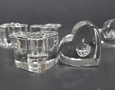 6 Clear Polished Clear Glass Heart Mini Taper Candle Holders Valentine's Decor • $20