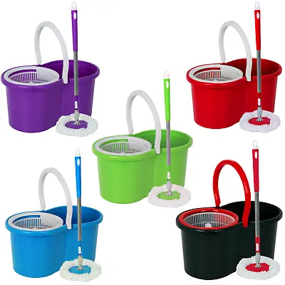 360° Floor Magic Spin Mop Bucket Set Microfiber Rotating Dry Heads With 2 Heads • £11.95