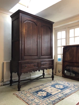 £780 • Buy Rare William & Mary X Stretcher Linen Press In Oak 