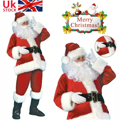 £13.99 • Buy 7Pcs Santa Claus Costume Father Outfit Christmas Flannel Suit Mens Fancy Dress