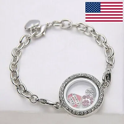 Living Memory Floating Charms Glass Round Locket DIY Bracelet Charm Gifts US • $2.68