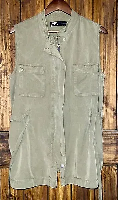 Zara Army Green Utility Belted Zipper Vest Women's Size Large • $18.99