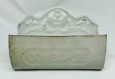 Vintage White Tin Metal Comb Case Wall Mounted Embossed Decorative Wall Pocket • $5