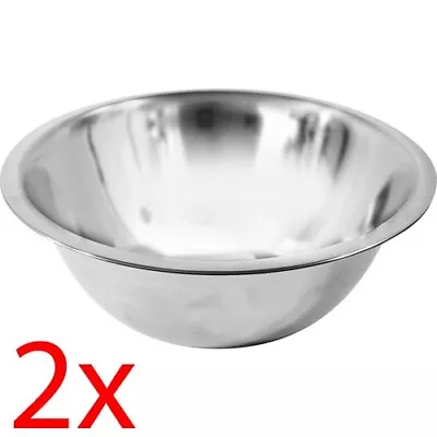 2 X 24cm Stainless Steel Deep Mixing Bowl Kitchen Cooking Salad Fruit Serving • £5.99