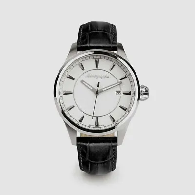 $520 Montegrappa Men's Silver Leather Fortuna Swiss Quartz Watch 42MM IDFOWALJ • $166.78