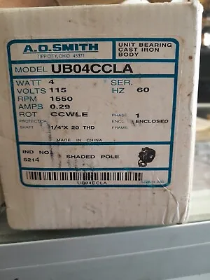 A.O. Smith Unit Bearing Cast Iron B Ody Motor 4 Watt 1550 Rpm • $49.95