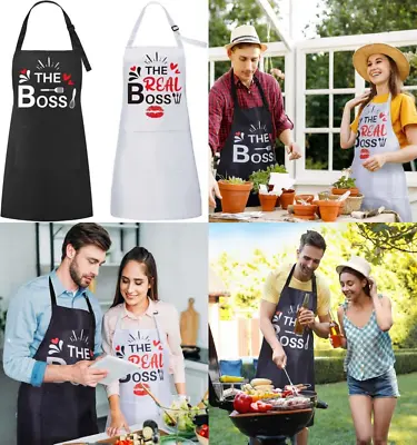 ROSEMO 2 Pack Mr And Mrs Aprons Adjustable Chef The Boss Real  • £16.96