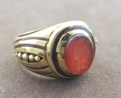 H Stern 18K Yellow Gold Enamel Orange Carnelian Intaglio Ring  • $1199.99