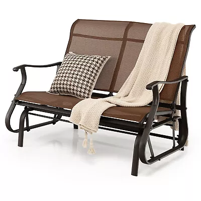 Patiojoy Patio 2-Person Swing Glider Bench Rocking Bench Loveseat Outdoor Brown • $129.99