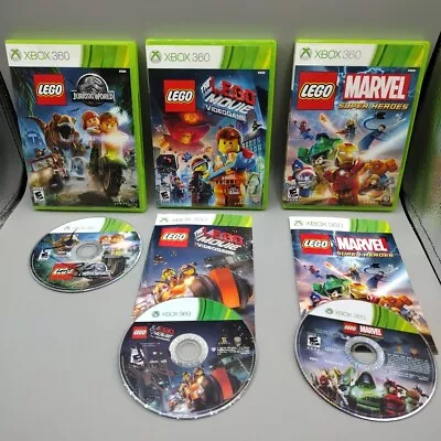 Xbox 360 Lot (3) Family Kid Games Lego Movie Jurassic World Marvel Superheroes • $20.99