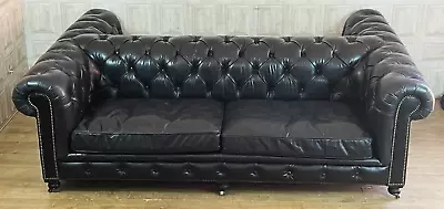 STUNNING Double Sided Black Leather Chesterfield Sofa 8 Seater *FREE DELIVERY* • £4995