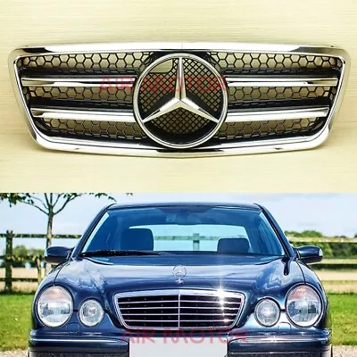 For 00-02 BENZ W210 Wagon / Sedan 4-Door Front Grille ABS Gloss Black + Chrome • $189.08
