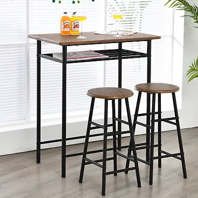 $149.95 • Buy 3PCs Dining Table Stool Set Metal High Bar Table Set Kitchen Cafe Pub Wood Desk