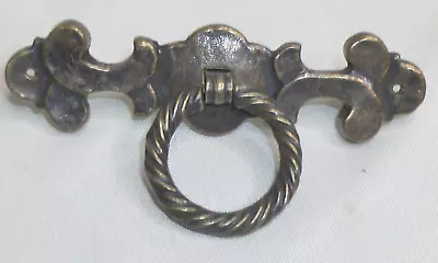 NOS Belwith Brass Drop Ring Knob Pull Handle Backplate N3150 Ring N1783 Keeler • $5