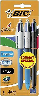 BIC 4 Multi Colour Variety Original Grip Pro Ballpoint Pen 3 Pack • £6.29