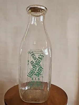 TSPQ Quart Pyro Milk Bottle Schellenger's Dairy R F D Cape May New Jersey NJ • $30