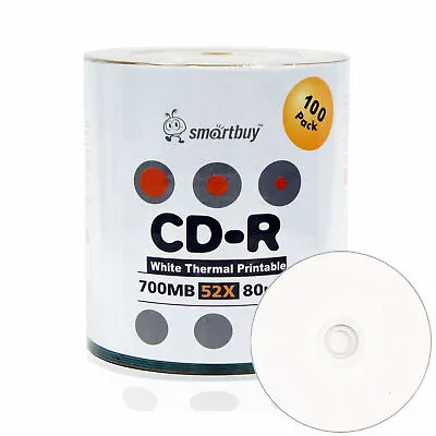 100 Smartbuy CD-R 52X 700MB/80Min White Thermal Hub Printable Disc Everest/Prism • $19.09