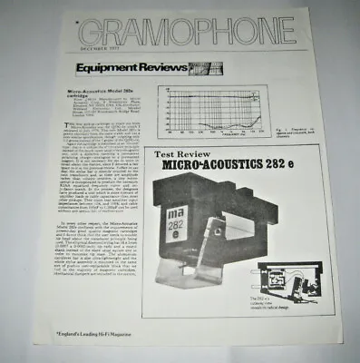 December 1977 Gramophone Equipment Reviews Micro-Acoustics Model 282e Cartridge • $20