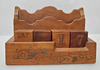 Vintage Perpetual Calendar Wood Blocks Cubes With Brass Inlay • $19.99