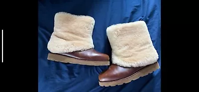 Caramel Brown Leather & Sheepskin UGG AUSTRALIA Maylin Mid Calf Boots Size 11 • $150