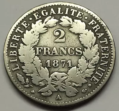 1871 A France 2 Francs Silver Coin - Ships Free W/ Usps Tracking & Insur. • $18
