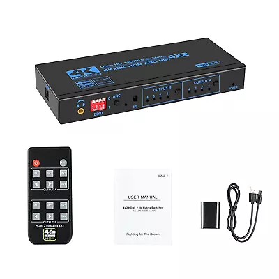 4K 60hz 4x2 HDMI Matrix W/ Audio 4X2 Matrix HDMI Switch Splitter 4 In 2 Out • $44.99