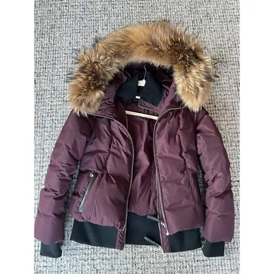 Mackage Burgundy Women’s Coat With Fur Hood - Size Medium • $80