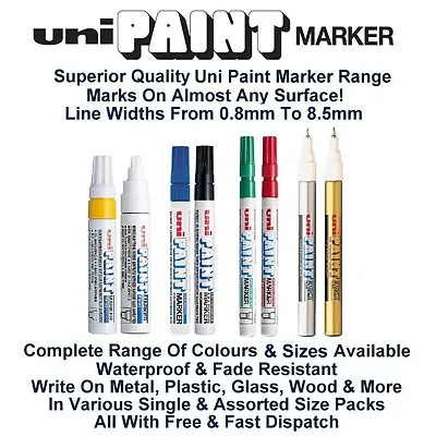 Uni Colour Oil Paint Marker Pen Metal Glass Wood Plastic Stone Outdoor Nib Tip • £3.59