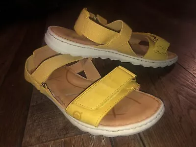 BORN Rahway Maiz Yellow Leather Strappy Flat Comfort Sandals Women Sz 8 W • $15