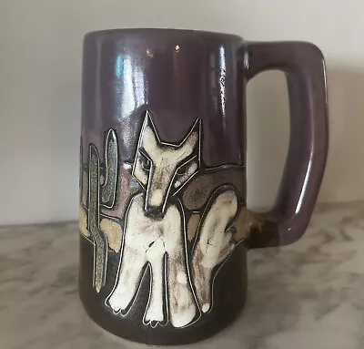 Mara Mexico Handcrafted Stoneware Pottery Mug Tall Saguaro Wolf Coyote Desert • $25